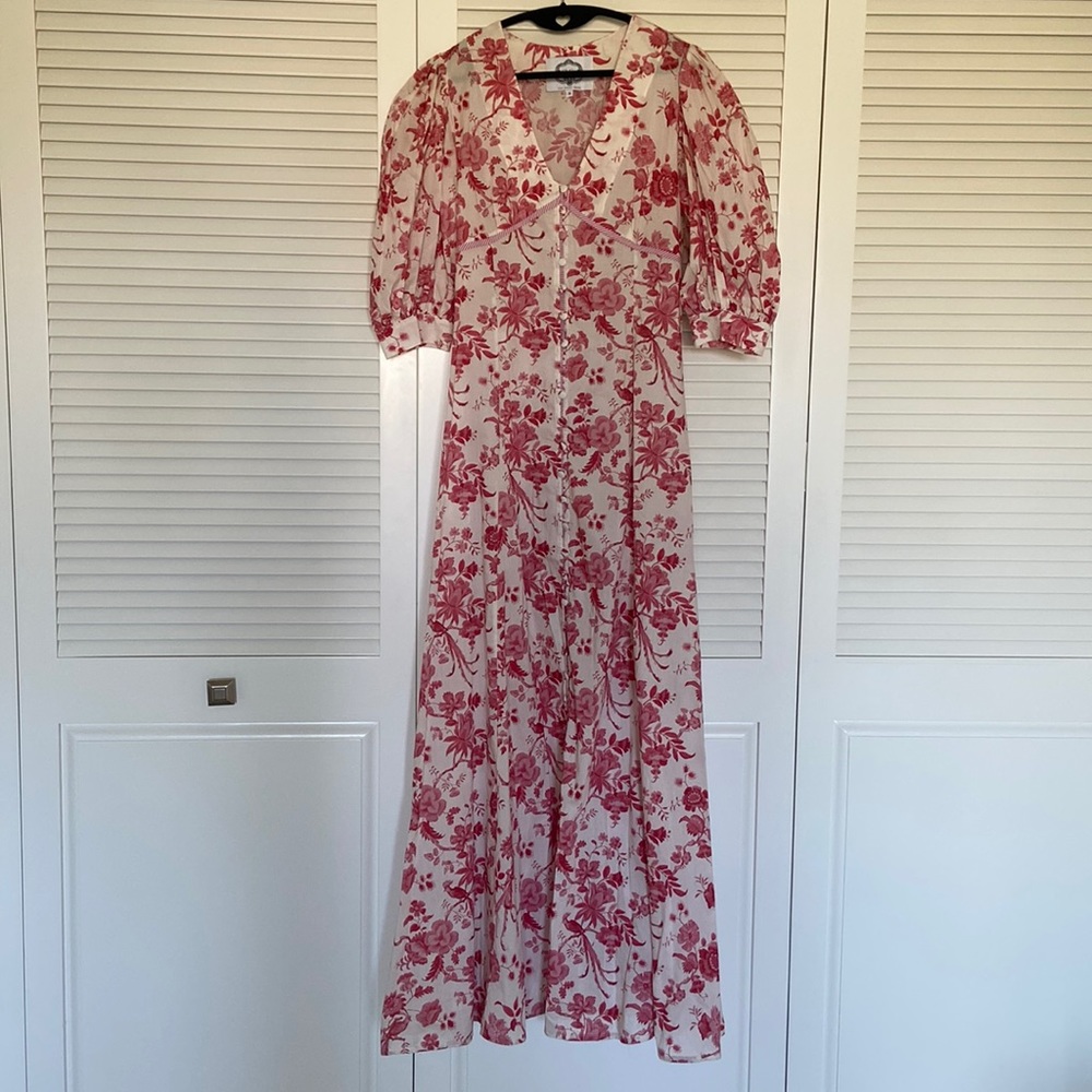 Floral Pink Maxi Dress with Puff Sleeves